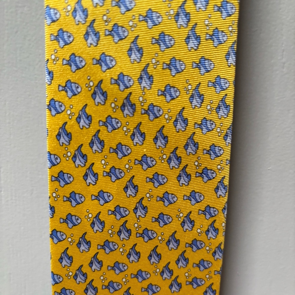 Izod Yellow Tie with Blue Fish Pattern